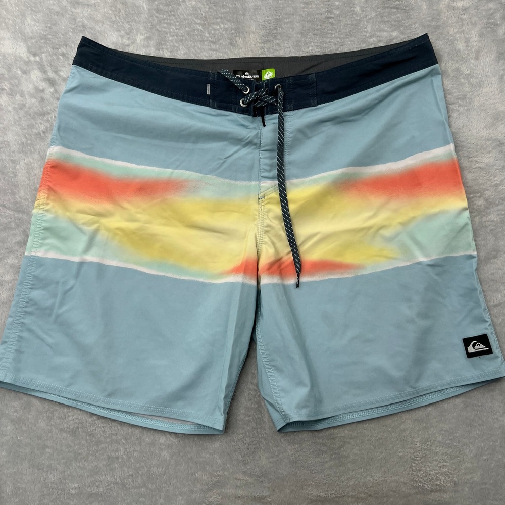 Quiksilver Highline Sunset Stripe Board Shorts Size 38 Blue Mens Surf Swimwear